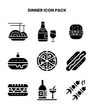 Dinner Glyph Collection Icons Pack Stock Illustration