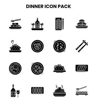 Dinner Glyph Graphics Icons Pack Stock Illustration