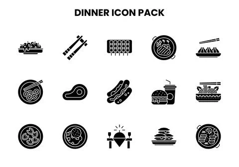 Dinner Glyph Graphics Icons Pack Stock Illustration