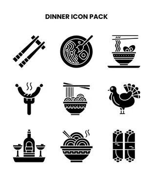 Dinner Glyph Graphics Icons Pack Stock Illustration