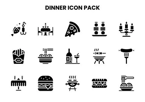 Dinner Glyph Scalable Icons Pack Stock Illustration