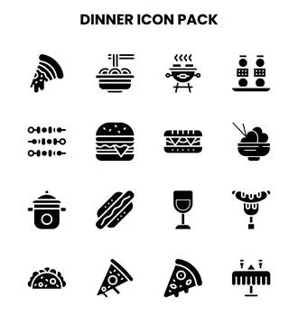 Dinner Glyph Scalable Icons Pack Stock Illustration