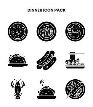 Dinner Glyph Scalable Icons Pack Stock Illustration