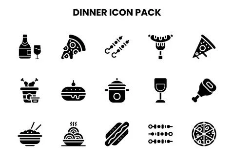 Dinner Glyph UI Icons Pack Stock Illustration