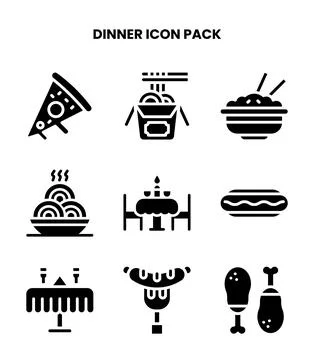 Dinner Glyph Vector Icons Pack Stock Illustration