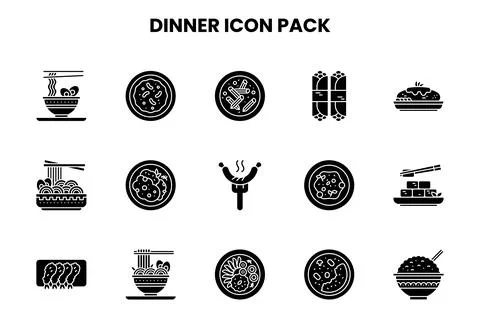 Dinner Glyph Vector Icons Pack Stock Illustration