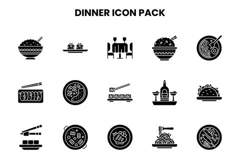 Dinner Glyph Vector Icons Pack Stock Illustration