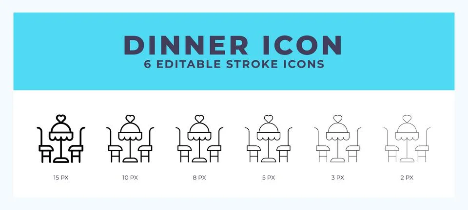Dinner icon set with different stroke. Design elements for logo. Vector ill.. Stock Illustration