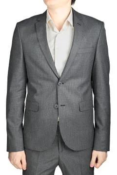 Dinner jacket gray suit, small checkered pattern, isolated over white. Stock Photos