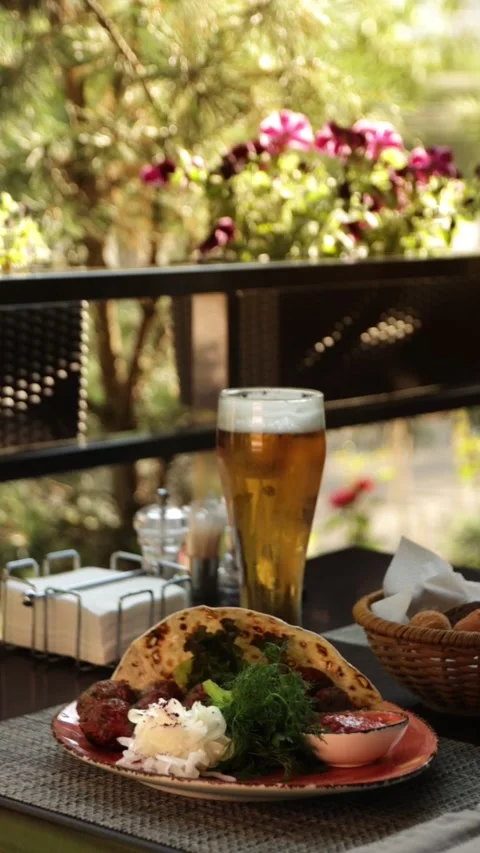 Dinner with kebab and beer Stock Footage 219015697