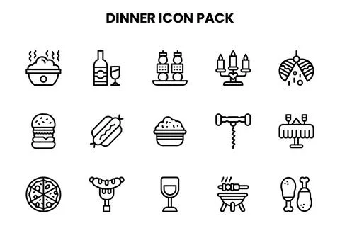 Dinner Line Collection Icons Pack Stock Illustration
