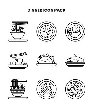 Dinner Line Collection Icons Pack Stock Illustration