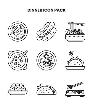 Dinner Line Design Icons Pack Stock Illustration
