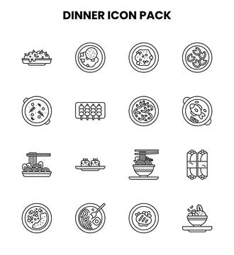 Dinner Line Design Icons Pack Stock Illustration