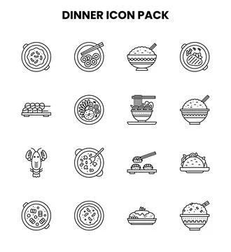 Dinner Line Design Icons Pack Stock Illustration