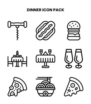 Dinner Line Icons Pack Stock Illustration