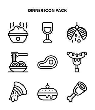 Dinner Line Icons Pack Stock Illustration