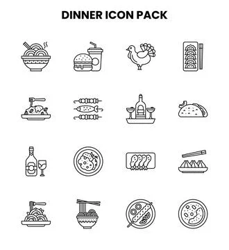 Dinner Line Scalable Icons Pack Stock Illustration