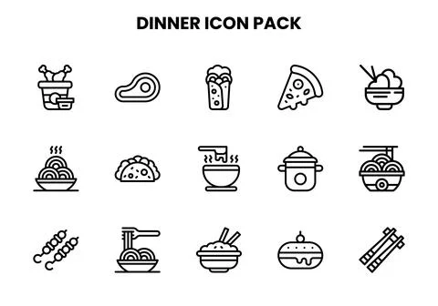 Dinner Line Set Icons Pack Stock Illustration
