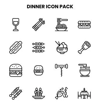 Dinner Line Vector Icons Pack Stock Illustration