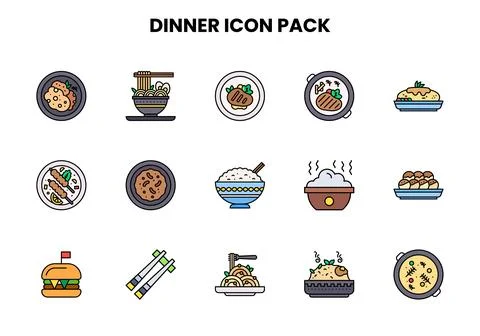 Dinner Lineal Color Bundle Icons Pack Stock Illustration