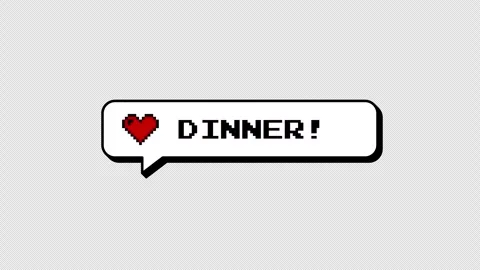 Dinner! neubrutalism 8-bits pixel art comment balloon. Alpha. Vídeo Stock 316773955