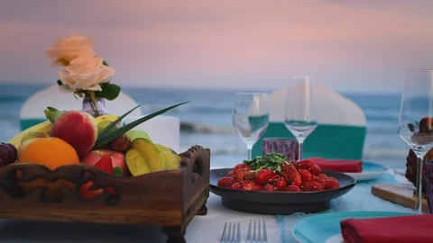 Dinner party at seaside，beach Video stock 125412390