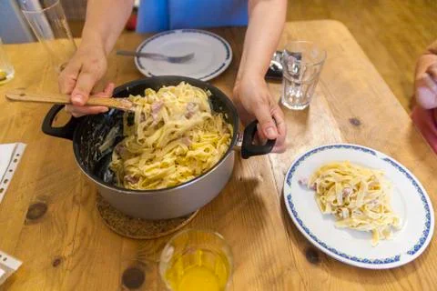 Dinner of pasta on the table Stock Photos