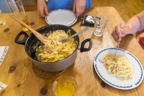 Dinner of pasta on the table Stock Photos