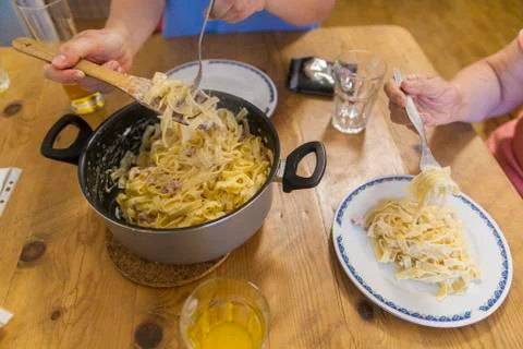 Dinner of pasta on the table Stock Photos