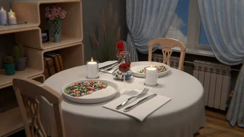 A Dinner of Pills is Served in the Restaurant Stock Footage 122908646