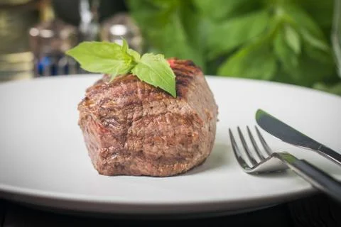 Dinner plate with beef steak Stock Photos