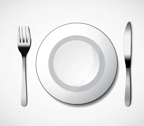 Dinner plate, knife and fork. Stock Illustration