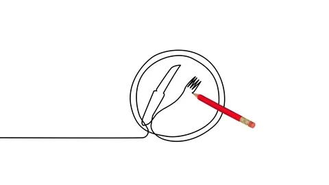 Dinner Plate One Stroke Animation Drawn With Pencil Stock Footage 113904959