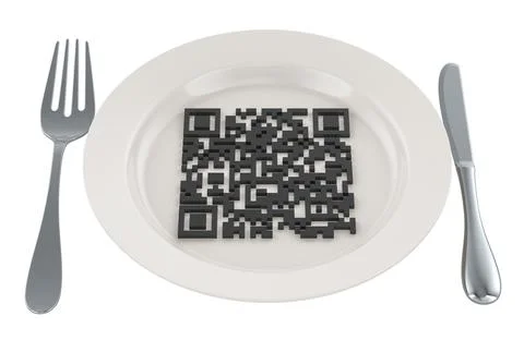 Dinner plate with QR code, 3D rendering Stock-Illustration