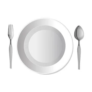 Dinner plate,fork and spoon. Vector illustration Stock Illustration