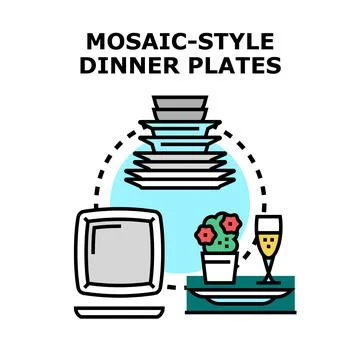 Dinner plates and dishes serving kitchenware concept Stock Illustration