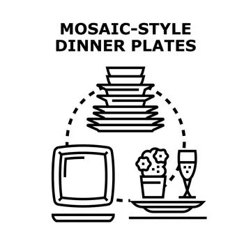 Dinner plates and dishes serving kitchenware concept Stock Illustration