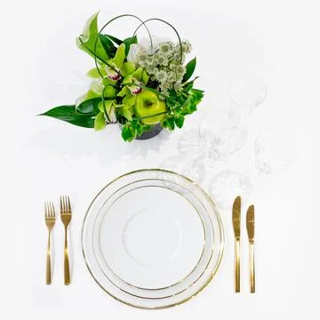 Dinner plates, gold Stock Photos