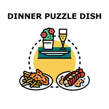 Dinner puzzle dish icon showing dining concept Stock Illustration