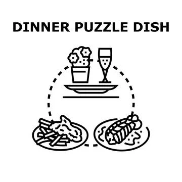 Dinner puzzle dish icon showing dining concept Stock Illustration