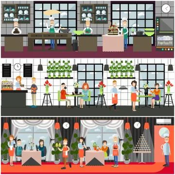 Dinner at restaurant, cafe vector flat illustration Stock Illustration