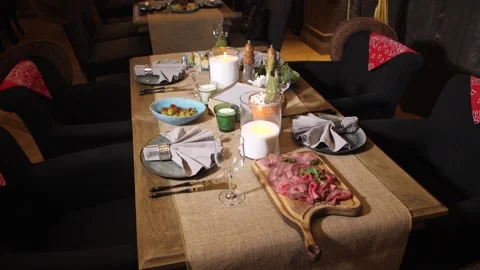 Dinner at the Restaurant by candlelight. Beautiful Serving. Cactus on The Table. Stock Footage 151387031