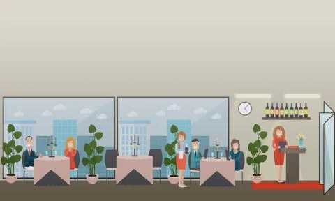 Dinner at restaurant vector flat illustration Stock Illustration