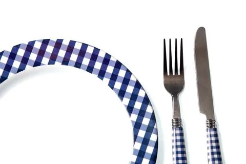 Dinner set (plate, fork, knife) Stock Photos
