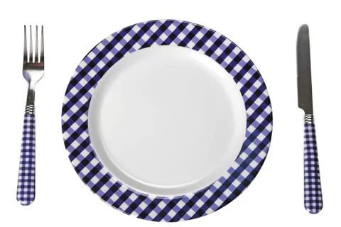 Dinner set (plate, fork, knife) Stock Photos