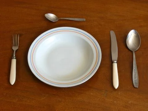 Dinner Set (Tableware) On Wooden Table Stock Photos
