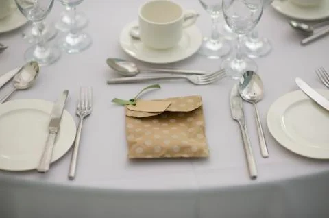 Dinner setting at a wedding Stock Photos