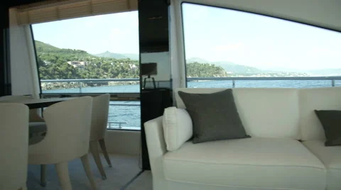 Dinner table and sofa on a luxury yacht  Stock Footage 43119589