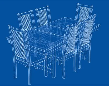 Dinner table with chairs. Vector rendering of 3d Stock Illustration